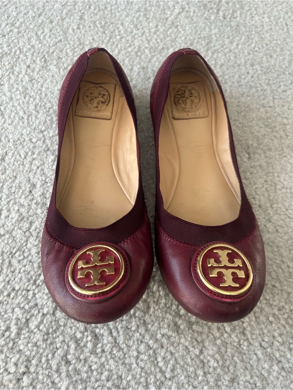 Vintage Tory Burch Burgundy Leather Logo Ballet Flats